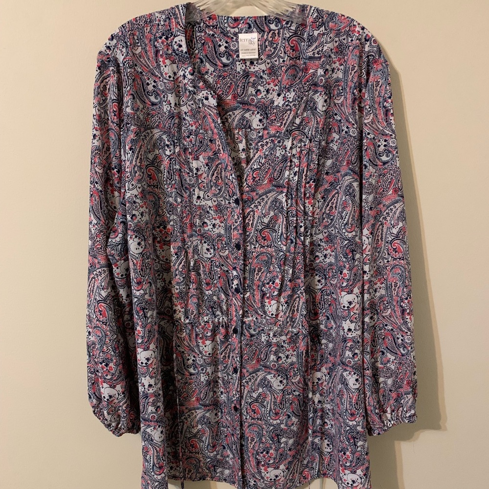 TERRA & SKY Button Down Top, Size: 1X
